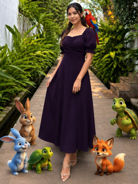 HOOk i Puff Sleeve A-Line Midi Dress