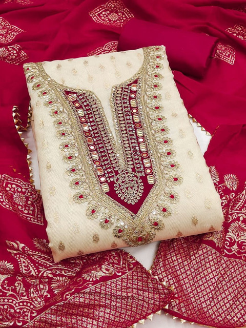 Rangtulika Ethnics Embroidered Pure Cotton Unstitched Dress Material