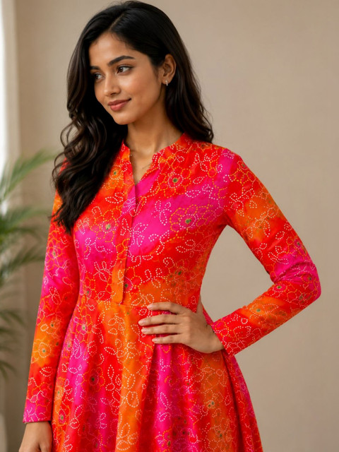 Sarvda Women Bandhani Printed Indie Prints Georgette Anarkali Kurta - Image 5