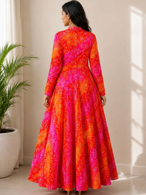 Sarvda Women Bandhani Printed Indie Prints Georgette Anarkali Kurta - Image 2