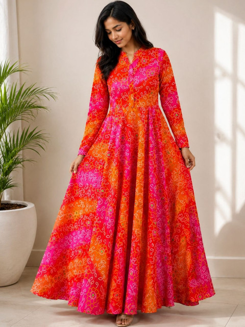Sarvda Women Bandhani Printed Indie Prints Georgette Anarkali Kurta - Image 4