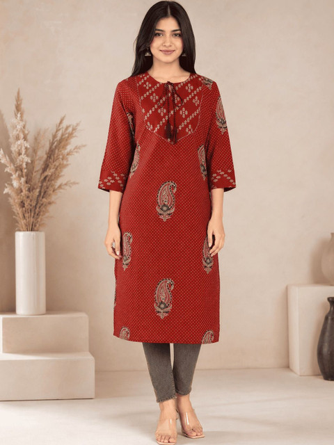 SZN Paisley Printed Indie Prints Cotton Straight Kurta