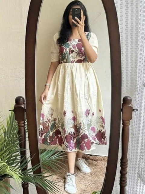 HOOk i Floral Print Puff Sleeve Fit & Flare Midi Dress