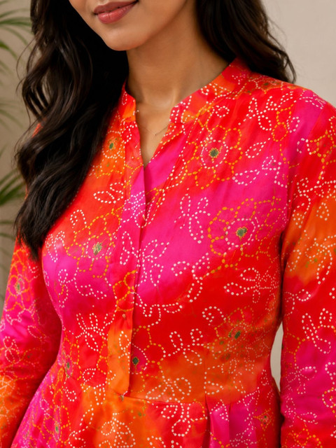 Sarvda Women Bandhani Printed Indie Prints Georgette Anarkali Kurta - Image 6