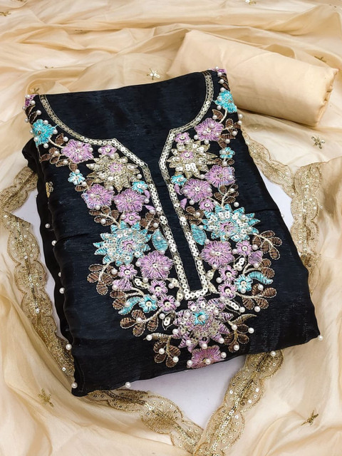Rangtulika Ethnics Embroidered Art Silk Unstitched Dress Material
