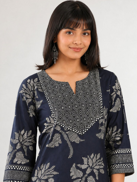 SZN Floral Printed Indie Prints Straight Cotton Kurta - Image 4