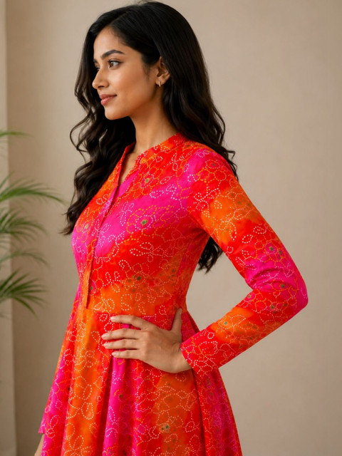 Sarvda Women Bandhani Printed Indie Prints Georgette Anarkali Kurta - Image 3