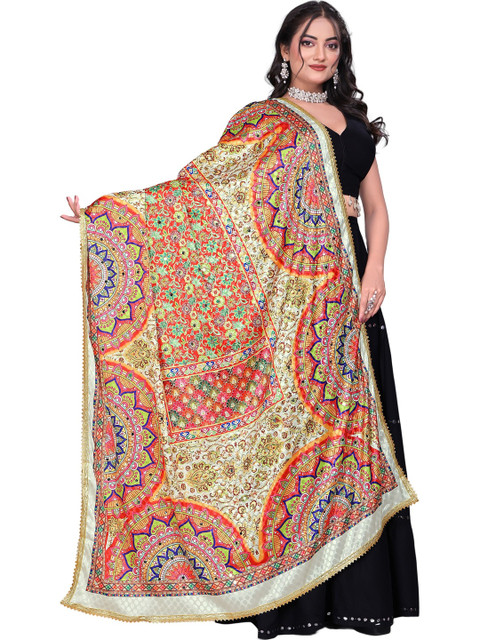 KALINI Ethnic Motifs Printed Art Silk Block Print Dupatta with Gotta Patti - Image 3