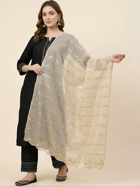 MUFFLY Ethnic Motifs Woven Design Leheriya Dupatta with Sequinned