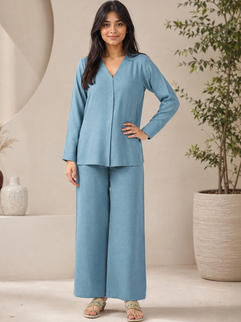 HERE&NOW Linen Self Design Top with Palazzos