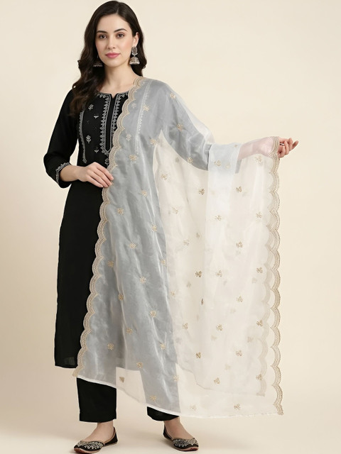 MUFFLY Ethnic Motifs Embroidered Dupatta with Thread Work
