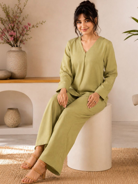 HERE&NOW Linen Solid Top with Trousers - Image 5