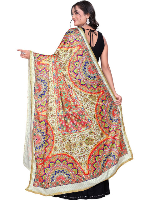 KALINI Ethnic Motifs Printed Art Silk Block Print Dupatta with Gotta Patti - Image 5