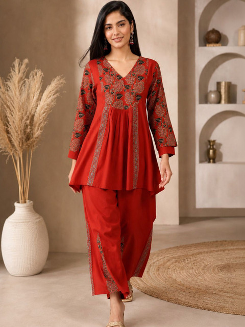 HERE&NOW Cotton Printed Tunic with Palazzos