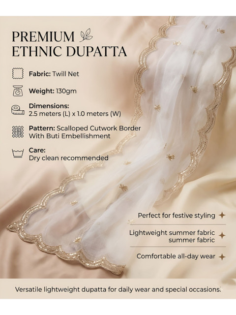 MUFFLY Ethnic Motifs Embroidered Dupatta with Thread Work - Image 4