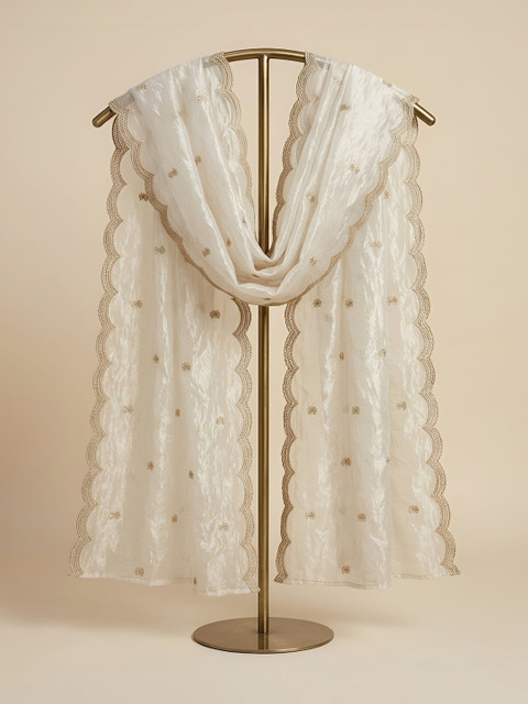 MUFFLY Ethnic Motifs Embroidered Dupatta with Thread Work - Image 3