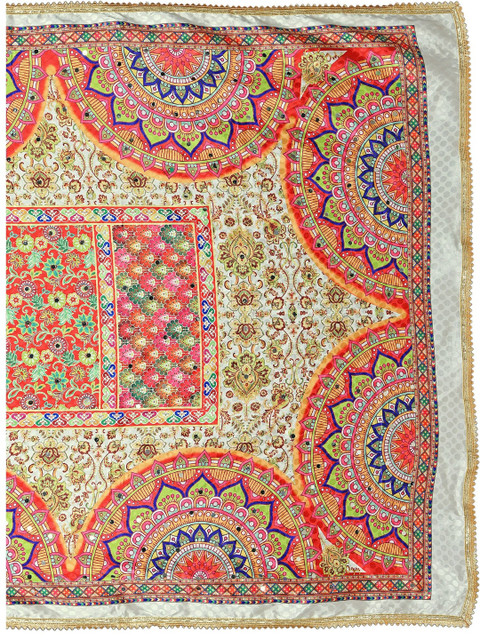 KALINI Ethnic Motifs Printed Art Silk Block Print Dupatta with Gotta Patti - Image 4
