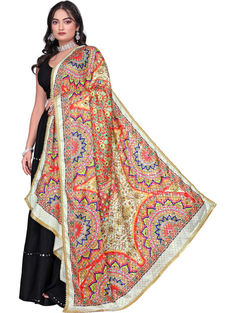 KALINI Ethnic Motifs Printed Art Silk Block Print Dupatta with Gotta Patti - Image 2