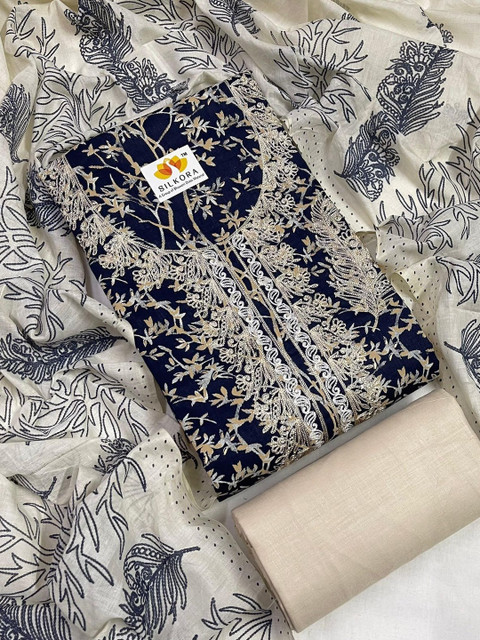 SILKORA Embroidered Pure Cotton Unstitched Dress Material