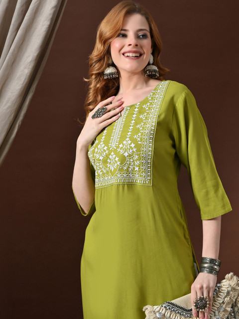 JEMCY Women Ethnic Motifs Embroidered Thread Work Indie Prints Kurta - Image 6