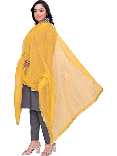 KALINI Embroidered Organza Leheriya Dupatta with Thread Work