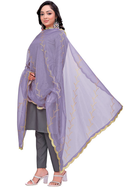 KALINI Embroidered Organza Leheriya Dupatta with Thread Work