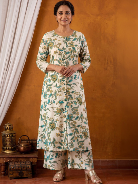 Anouk Mirage Women Floral Printed Regular Pure Cotton Kurta with Trousers
