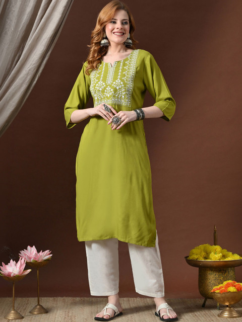 JEMCY Women Ethnic Motifs Embroidered Thread Work Indie Prints Kurta - Image 2