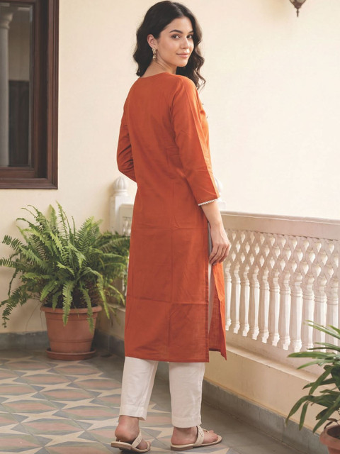 Indo Era Women Floral Embroidered Thread Work Kurta - Image 4
