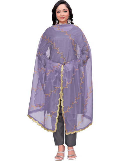 KALINI Embroidered Organza Leheriya Dupatta with Thread Work - Image 3