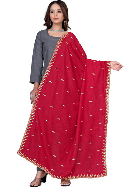 KALINI Embroidered Art Silk Dupatta with Mirror Work
