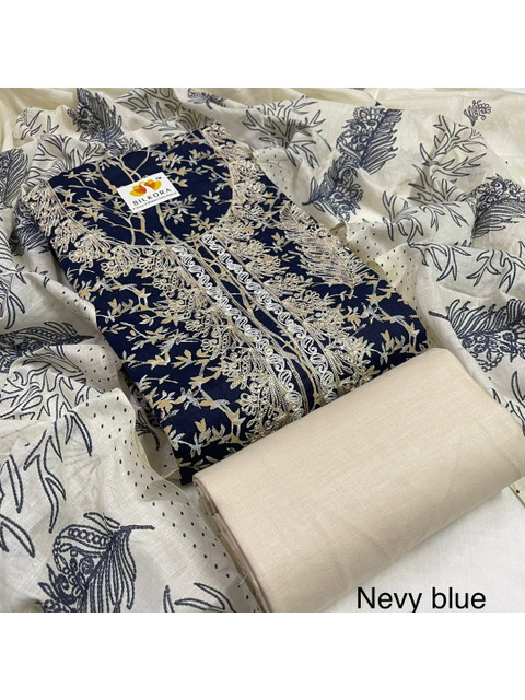 SILKORA Embroidered Pure Cotton Unstitched Dress Material - Image 2