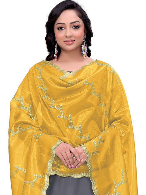 KALINI Embroidered Organza Leheriya Dupatta with Thread Work - Image 2