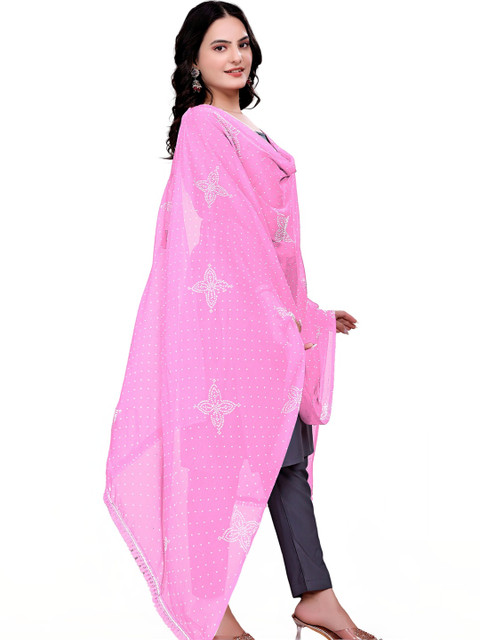 KALINI Embroidered Bandhani Dupatta with Mukaish - Image 2