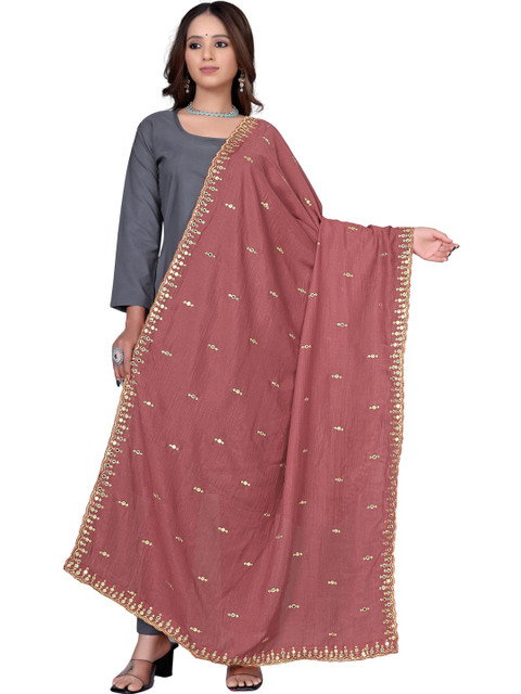 KALINI Embroidered Art Silk Dupatta With Mirror Work