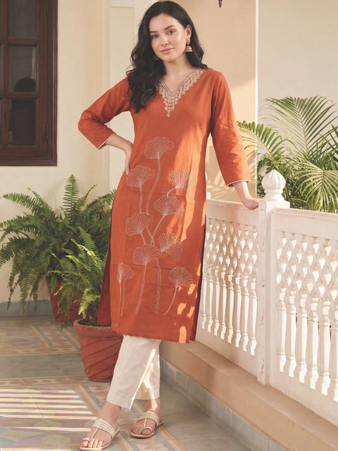 Indo Era Women Floral Embroidered Thread Work Kurta - Image 6