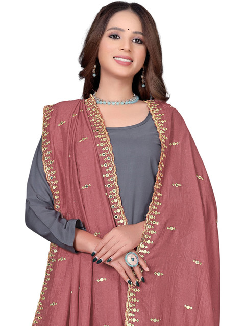 KALINI Embroidered Art Silk Dupatta With Mirror Work - Image 2