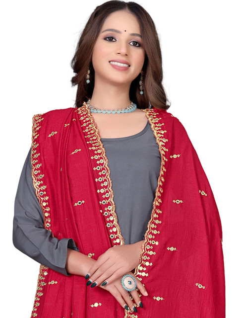KALINI Embroidered Art Silk Dupatta with Mirror Work - Image 2