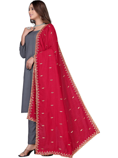 KALINI Embroidered Art Silk Dupatta with Mirror Work - Image 3