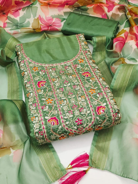 Rangtulika Ethnics Embroidered Pure Silk Unstitched Dress Material