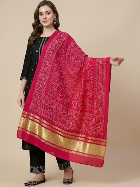 MUFFLY Printed Bandhani Dupatta with Zari