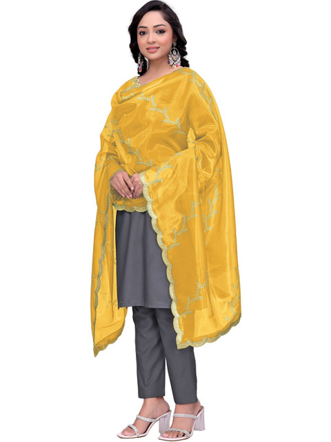 KALINI Embroidered Organza Leheriya Dupatta with Thread Work - Image 3
