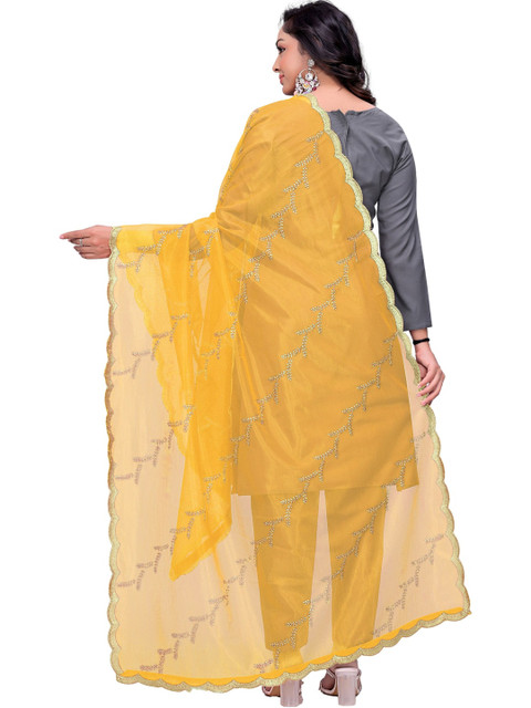 KALINI Embroidered Organza Leheriya Dupatta with Thread Work - Image 5