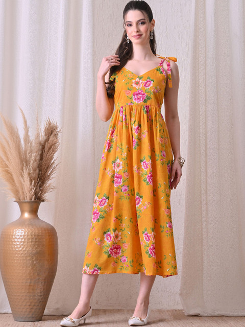 SANGOURI Floral Print Midi Dress