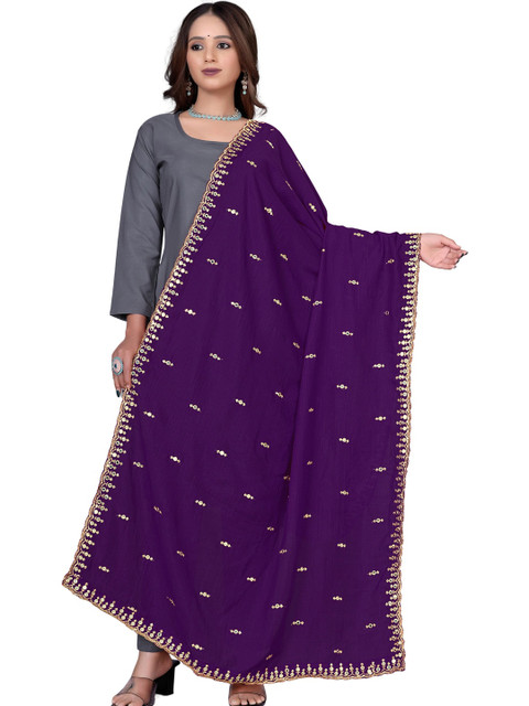 KALINI Embroidered Art Silk Dupatta with Mirror Work