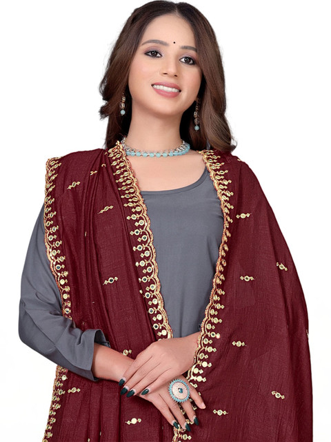 KALINI Embroidered Art Silk Dupatta with Sequinned - Image 2