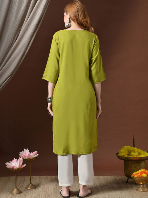 JEMCY Women Ethnic Motifs Embroidered Thread Work Indie Prints Kurta - Image 3