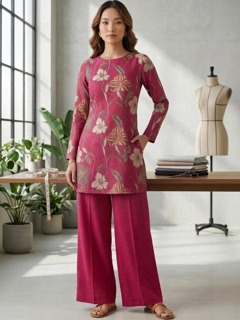 all about you Floral Printed Round Neck Cotton Straight Kurta