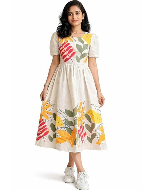 Moda Rapido Floral Print Puff Sleeve Fit & Flare Midi Dress