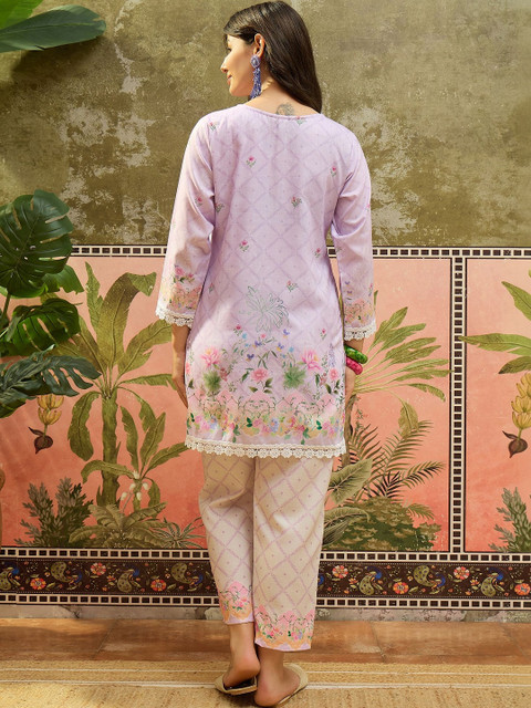 Sangria Floral Linen Printed Tunic with Trousers - Image 2